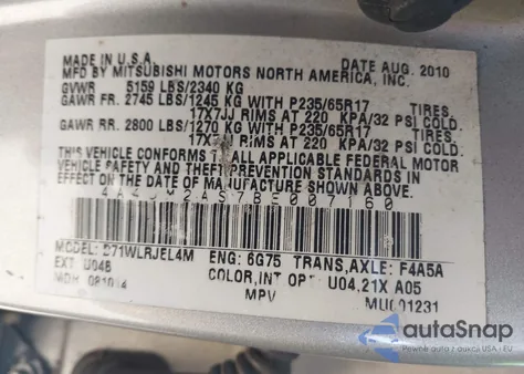 2011 Mitsubishi Endeavor Ls z USA, uszkodzony, nr VIN 4A4JM2AS7BE007160